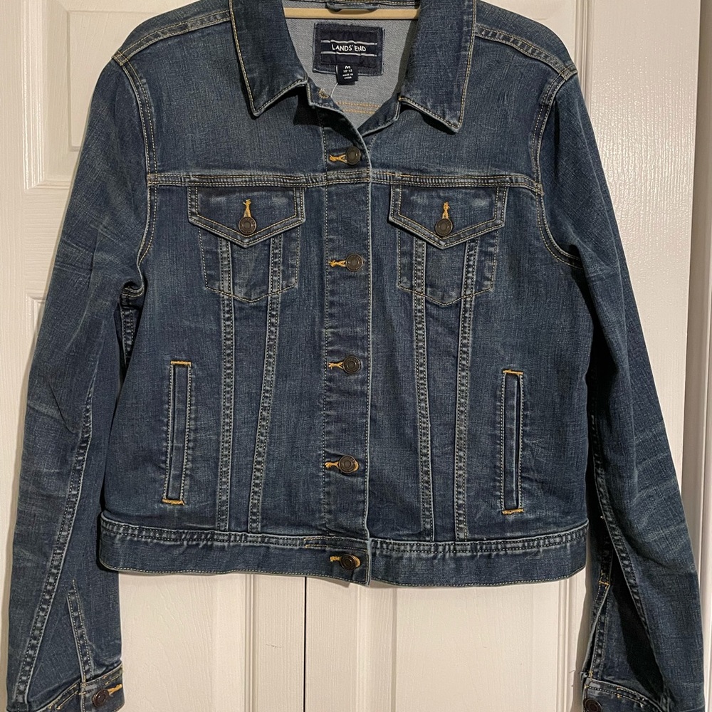 Lands End medium wash denim jacket